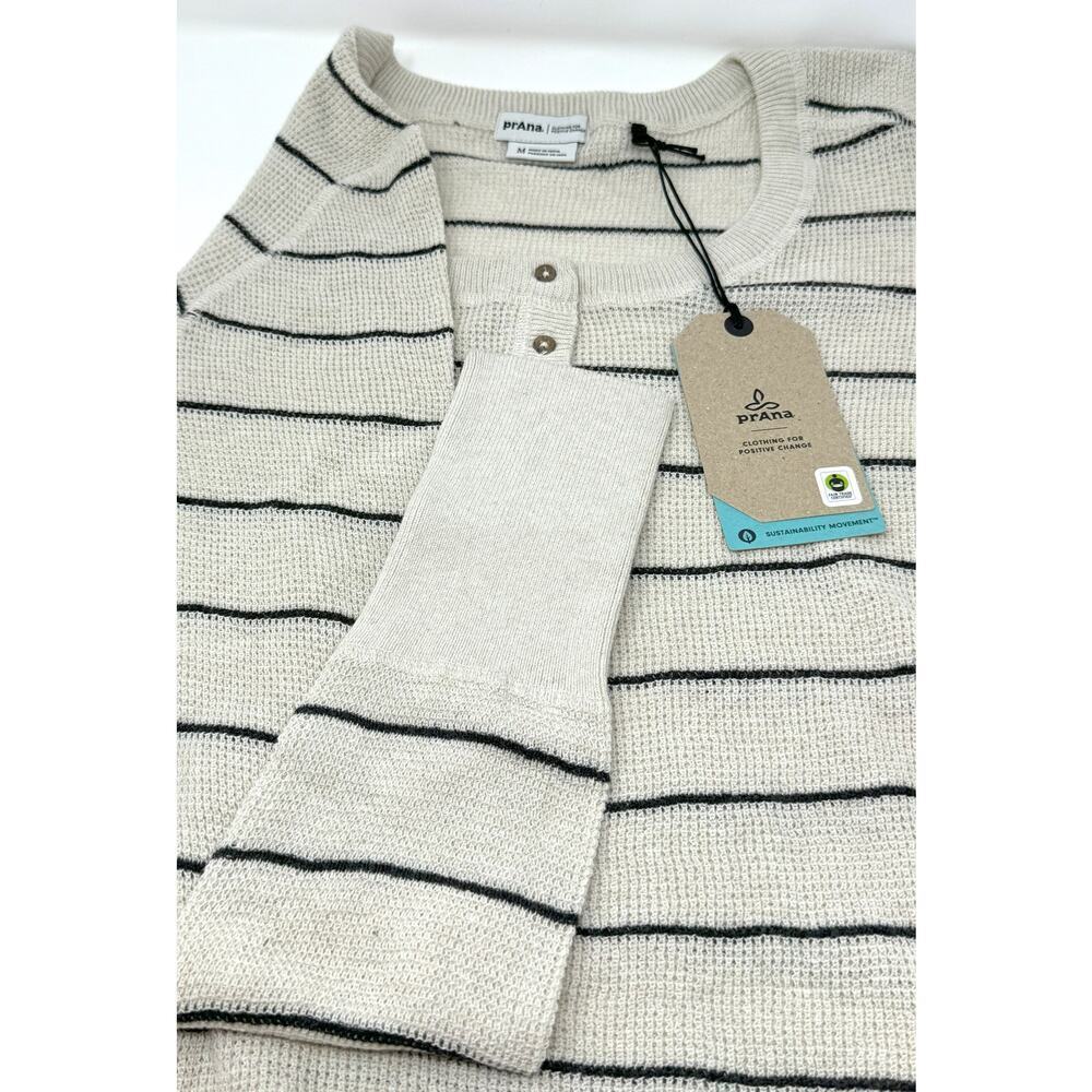 prAna Milani Henley Oatmeal Stripe, Size M - Picture 6 of 7